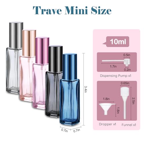 5pcs Portable Perfume Travel Refillable, 10ml Glass Perfume Bottles Empty, Leakproof for Cologne Bottle Refillable, Perfume Atomizer Travel With Perfume Decanter Kit3