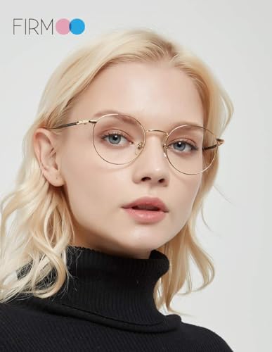 Firmoo Blue Light Blocking Glasses, Retro Round Ultra Lightweight Computer Glasses, Gold Metal Eyeglasses Frames for Women/Men(+0.00) - Thumbnail 2
