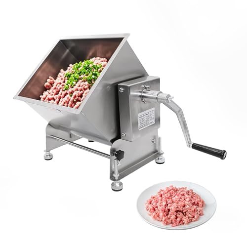 Hakka Mixeur à Viande Professionnel d'une Capacité de 30 L, Mixeur à Saucisses Inclinable, Mélangeur à Farce Manuel (25 kg Max. de Viande), Acier Inoxydable
