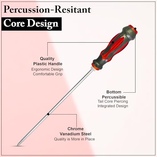 Image of GLUN 2 in 1 Screwdriver Hammer Head, Rubberised Handle Grip with Hammer Head 6 Inch 2 Shape Phillips, Flathead Screwdriver with Magnetic Tip