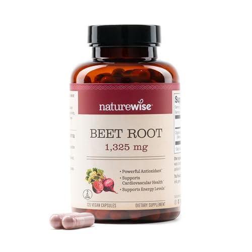 NatureWise Beet Root Capsules 1325mg with Organic Beetroot - Nitric Oxide Booster for Circulation and Heart Health Support - Vegan, Gluten-Free, Non-GMO - 120 Capsules[60 Day Supply]