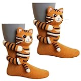 YUPZAR 1 Par de Calcetines Animales 3D, Calcetines divertidos, regalos divertidos, navideños novedosos de boca ancha 3D, para mujeres y hombres（tigre）