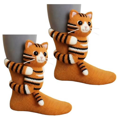 YUPZAR 1 Par de Calcetines Animales 3D, Calcetines divertidos, regalos divertidos, navideños novedosos de boca ancha 3D, para mujeres y hombres（tigre）