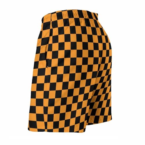 Hawaiian Shorts for Men - Black Orange Checkered Print Quick Dry Mens Swim Trunks Bathing Suits with Mesh Lining4