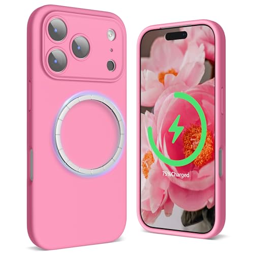 SURPHY Cover Magnetica per iPhone 17 Pro Max con Cavi Dati (6,9), Custodia per iphone 17 Pro Max Silicone con Protezione Fotocamera,Antiurto, Resistente, Leggera,Rosa