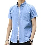 [Lucky Charm] シャツ メンズ オックスフォード ボタンダウン 透湿素材 メンズシャツ （長袖・半袖） (JP, アルファベット, M, 半袖ライトブルー)