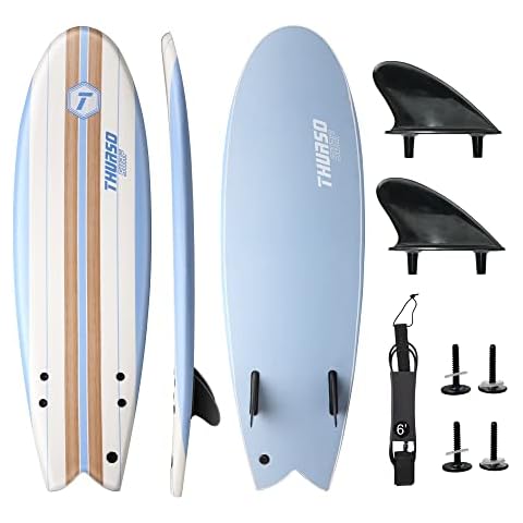 THURSO SURF Lancer 5'10'' Soft Top Foam Surfboard Fish Surf board for Kids & Adults Includes Twin Fins Double Swivel Leash EPS Core IXPE Deck HDPE Slick Bottom Non-Slip Deck Grip - Perfect for Surfing Cover