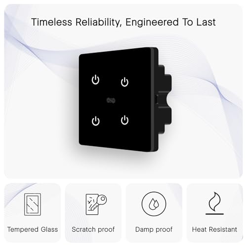 Image of IOTICS Smart Wifi Switch Board: 4 x Switch Module. Touch Control, Remote, App Control. Voice Compatible with Alexa & Assistant. Smart Touch Switch Board For Home Automation (Black)