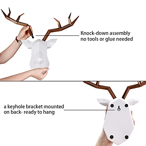 Tiancentral H Deer Head Wall Art Geometric Copper Color Deer Antlers Wall Sculpture Handmade Faux Taxidermy Resin Wall Animal Head For Office Bar Holiday Home Decoration #TOP6