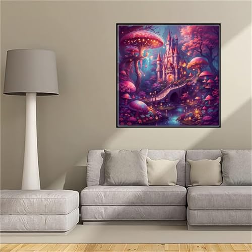5D Diamond Painting Adulte Château des Champignons Broderie Diamant Kit Complet DIY 75x75cm