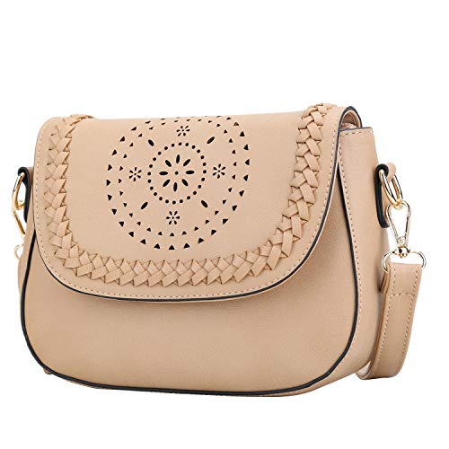 KKXIU Crossbody Bags for Women Hollow Purses with Adjustable Strap, Beige, Small