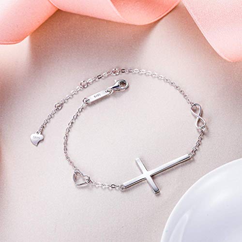 Ever Faith Women's 925 Sterling Silver Religious Cross Classic Heart Infinity Adjustable Bracelet Chain Birthday/Mothers Day/Valentines Day/Christmas Jewelry Gift For Women #TOP3