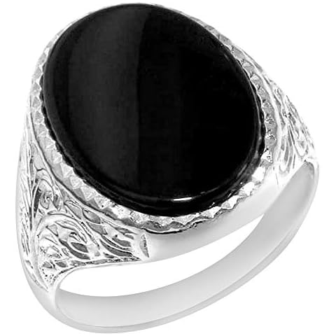 Gents Solid 925 Sterling Silver Ring, Natural Onyx Mens Signet Ring, Made in England - Size P Cover