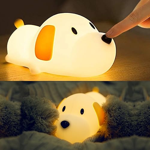 Image of Myratts Led Cute Dog Night Light, Dimmable Nursery Puppy Kawaii Lamps, Super Squishy Silicone USB Rechargeable Touch Control Night Lamp for Kids Adults, Used for Camping Party Room Decor (Dog)