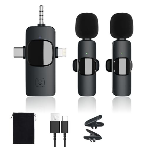 【最新型】 ピンマイク ワイヤレス iPhone/Android/カメラ/PC対応/TRRS 2人同時使用 瞬時接続 ノイズ軽減 360°集音 クリップ式 小型マイク 撮影/動画配信/生放送/ASMR/TikTok 収納袋付き Ewinの画像