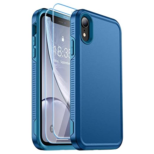 Temdan Compatible with iPhone XR Case, with [2 Pcs Glass Screen Protector][Heavy Shockproof][Dust-Proof][Drop Proof][Tough Rugged Full-Body Protection]-Seablue