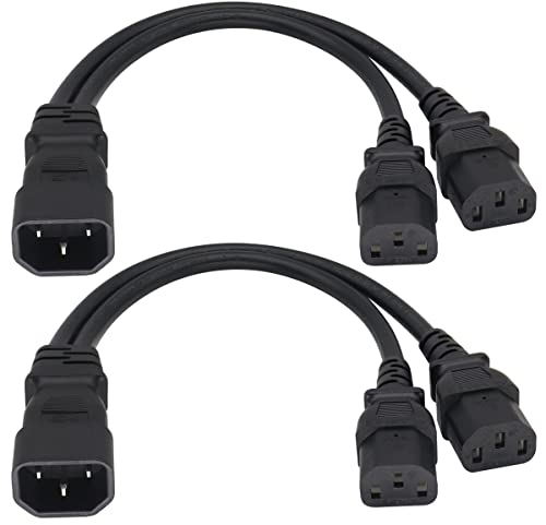 AAOTOKK(2Pezzi)IEC320 C14 a 2xC13Y Splitter di Alimentazione CA,10A 125A Doppio cavo di Alimentazione CA tipo C13 a C14 PDU,Utilizzato per Computer LED HDTV Monitor e Scanner(0.3m/1Piede)(C14 a 2xC13)
