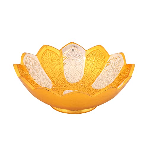 SATVIK 1 Pc 4 Inch Designer Gold Silver Plated Lotus Flower Dessert Dry Fruits Embossed Serving Bowl With Spoon Set Diwali Pujan Decortive Bhog Bowl Christmas Housewarming Wedding Return Gift Items by SATVIK STORE - Used condition - Image 7