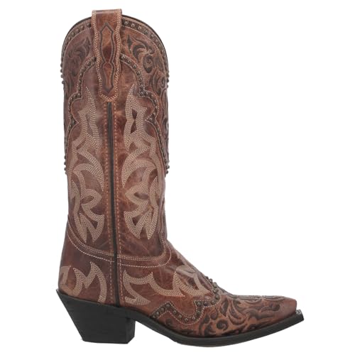 Laredo Womens Braylynn Embroidered Studded Snip Toe Casual Boots Mid Calf Low Heel 1-2" - Brown - Size 8.5 M
