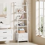 Furologee 5-Tier Ladder Shelf with 2 Drawers,Narrow Bookshelf Storage Shelves,Industrial Bookcase Freestanding Rack Units for Bedroom,Living Room,Bathroom,Home Office,Balcony,Wood Metal, White - Image 4