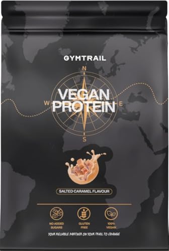 GYMTRAIL® Veganes Eiweißpulver aus Erbsenprotein 500g | Pflanzliches Protein-Pulver mit essenziellen Aminosäuren | Ohne Soja und Süßungsmittel mit Birkenzucker Salted-Caramel