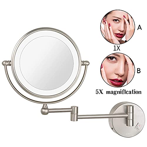 Miroir de maquillage mural éclairé en laiton avec miroir loupe 3X