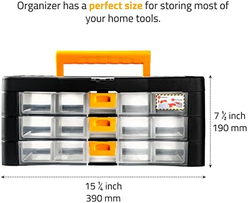 CANOPUS Screw Box Organiser With Drawer, Heavy Duty Plastic Tool Box with Handle, Portable Storage Organiser for Crafts, Screws, Bolts Small Parts, Fishing Tackle Box