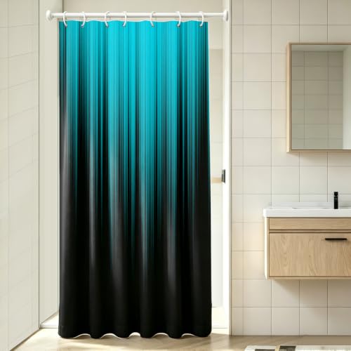 Image of AAtter Teal Black Ombre Shower Curtain, Small Stall 36x72 Inch, 7 Hooks