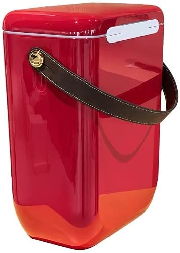 Retro Portable Cooler Box with Leather Carry Strap, Red | Vintage Style Design, Gold-Tone Hardware, Snap-Shut Lid, Outdoor & Picnic Use, Glossy Finish