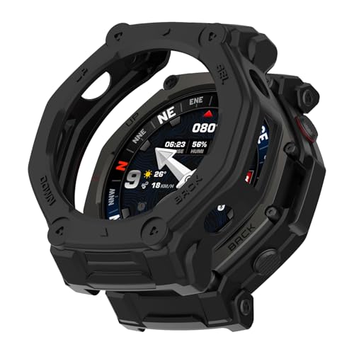 HeeNia Amazfit T-Rex 3 Pro 48mm �Ή� �P�[�X �V���R���ގ� �ی�P�[�X �J�o�[ �Ռ��z�� ���y�� �_�� �Ռ��h�~ �C�菝�h�~ �ی�J�o�[ Amazfit T-Rex 3 Pro 48mm �p (�u���b�N)