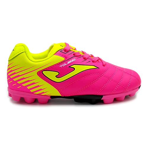 Toledo Junior Kids Molded Soccer Shoes, Pink/Fluo Yellow, USA Size 13