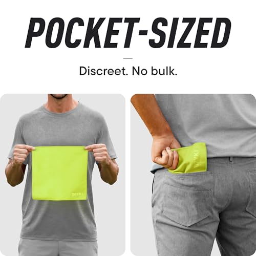 Image of DRYKI Sweat Absorbing Handkerchiefs - The Original Pocket-Sized Sweat Towels - Quick-Dry Microfiber Sweat Rags for Face, Hands, & Body - Men & Women -Gym and Work (High-Vis Yellow: 5 Pack)