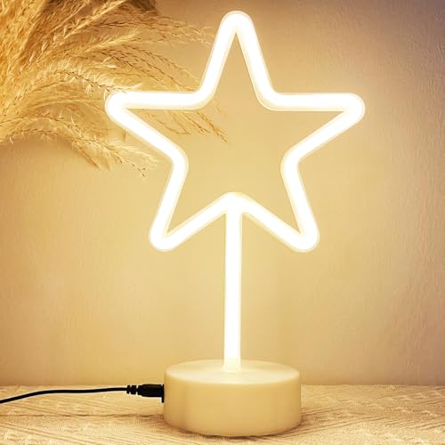 HOHOSIGN Star Neon Sign Light, USB/Battery Operated Neon Sign with Base LED Stand Star Table Lamp, Light up Warm White Christmas Decor for Room Bedroom Office Classroom Nursery School Birthday Party by HOHOSIGN - Used condition - Image 4