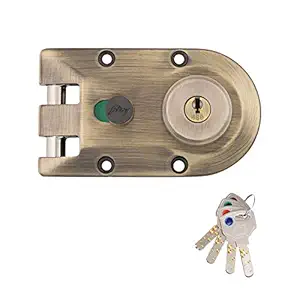 Godrej Rim Lock l Vertibolt Ultra XL+ I 2C Deadbolt l for Inside Opening, Double and Sliding Wooden Doors l Left/Right-Handed Doors l 4 Keys l 5-Year Warranty l Manual Locking I Antique Brass Finish