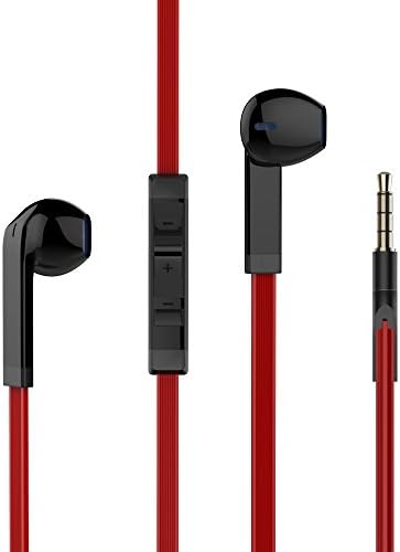 VMTOP In-Ear Earphones Stereo Headphones with Microphone 3.5mm earbuds for Iphone/IPod/IPad/Samsung Galaxy and Android Compatible Black Red