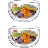 Sivro ペアセット デザート・ボウル ダブルウォール 二重構造 耐熱ガラス 小鉢 サラダ 食器 ボール スープ 皿 おしゃれ ガラス デザート スイーツ シリアル 深皿 料理 パスタ 二人暮らし 透明 キッチン レストラン ホテル バンケット 小碗 そうめん鉢 お皿 小付 業務用 深皿 (300ml)