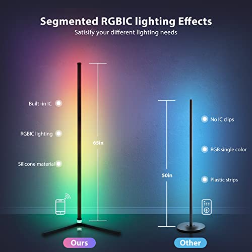 Wisimmall 2Pcs Rgb Corner Floor Lamp, 64.5" Rgb Color Changing Mood Light Bluetooth App And Remote Control Music Sync Led 398 Dimmable Modes Modern Floor Lamp For Living Room, Light Timing #TOP1