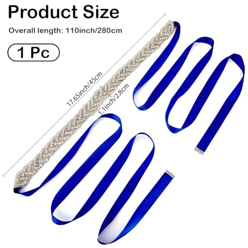 CRASPIRE Rhinestone Bridal Belt Blue Wedding Sash Metal Alloy Bling Crystal Glitter Satin Ribbon Chain Handmade Diamond Decoration Dress Waist Belts for Party Bridesmaid Prom Gowns Women Supplies2