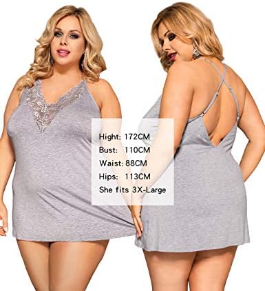 Womens Nightdresses Sexy V Neck Modal Sleep Dress Nightgown Soft Chemise Nightie with Lace Plus Size Babydoll Lingerie Sleepwear Nightwear Set with G-String UK 8-22