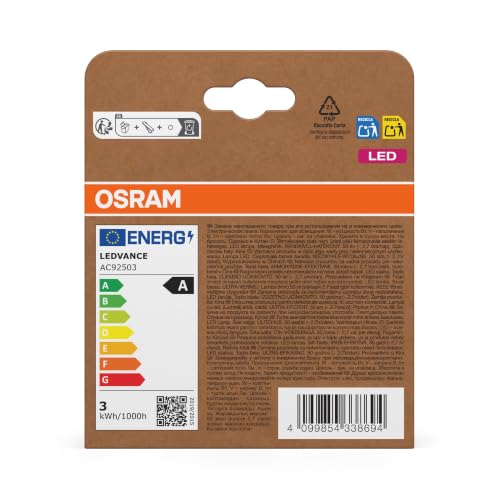 OSRAM Wysokowydajne lampy LED z klasą efektywności energetycznej A, zestaw 3 żarówek, zastępują tradycyjne żarówki 40W, kształt świeczki, ciepła biel (2700K), E14, matowe szkło