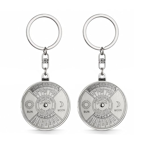 Storite 50 Years Calendar Key Chain || Rotating Perpetual Calendar Key Ring ll Metal Keychain || Keychain For Bike Car Bag Silver (2)