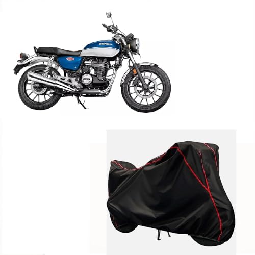 Image of Waterproof Bike Cover Compatible with Honda H''Ness CB 350 All-Weather Proof Triple-Stitched Durable Design Windproof Elastic Bottom | UV Protection & Dust Proof Black and Red Piping