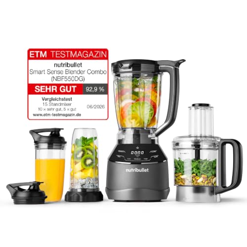 nutribullet Full Size Blender Combo Elektrischer Mixer Multifunktionaler Zerkleinerer Profi 1200 Watt Leistung 1 89l Krug 946ml und 710ml Gläser schwarz NBF580B