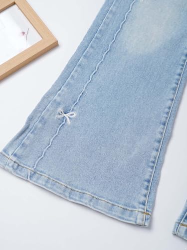 Kids Girls Flare Jeans Bell Bottom Bow Jeans High Waist Cute Y2K Denim Pants4