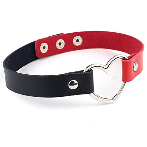 Black and Red Stainless Steel Heart Shape Chokers Necklaces Colorful Leather Buckle Belt Jewelry