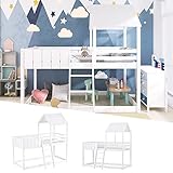 ANIROY Wooden Bunk Bed, Loft Bed with Ladder and Guard Rail, Mid-Sleeper Cabin Bed, 3 FT Single Treehouse Canopy, Shaped with Space-Saving Design for Children& Kids Home (White-90 * 190 cm) - Image 5