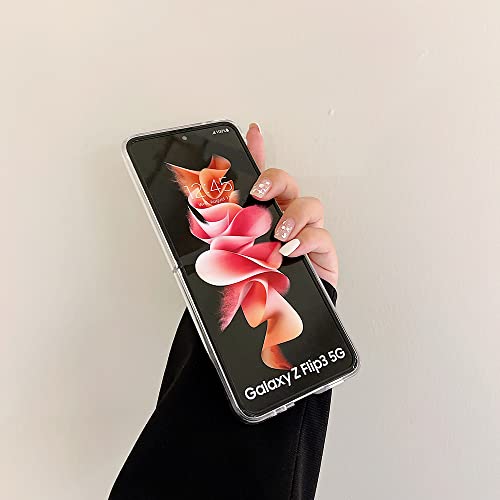 Compatible With Samsung Galaxy Z Flip 3 Phone Case Clear Cute White Flower Pattern Hard Pc Cover Folding Protective Cases - For Z Flip 3 #TOP4
