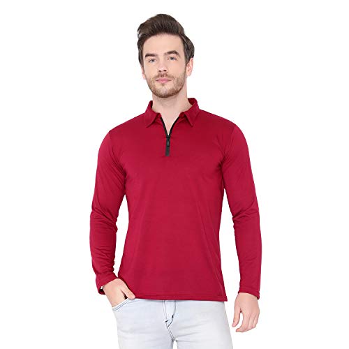 Image of Men's Cotton Blend Full Sleeve Zip Neck Polo T-Shirt (Pack of 1)