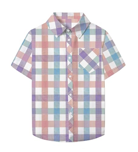 Image of SANGTREE Girls and Women Plaid Shirt Short Sleeve Button Down Summer Blouses Tops