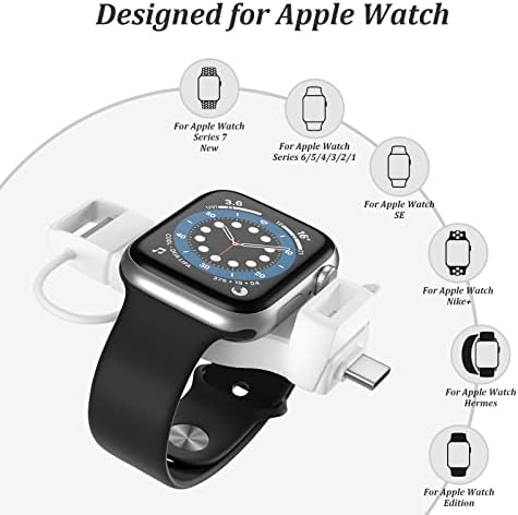 LVFAN Bezprzewodowa ładowarka do Apple Watch, przenośna bezprzewodowa ładowarka 2-1 USB-A i USB-C do iWatch, magnetyczna szybka ładowarka do Apple Watch Series 8 7 6 5 4 3 2 1 SE Ultra (Biała)